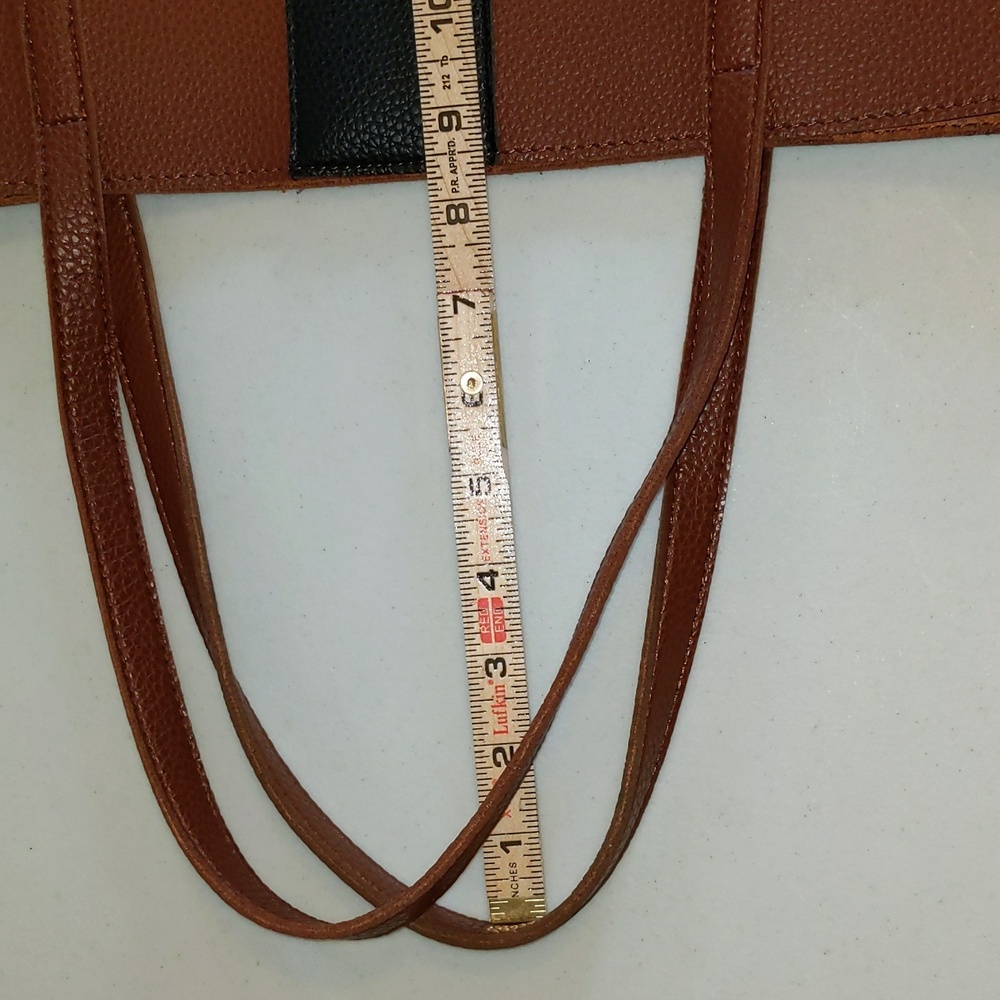 Vince Camuto Brown Pebble Front Stripe Open Top Handbag Tote Bag - Picture 8 of 9